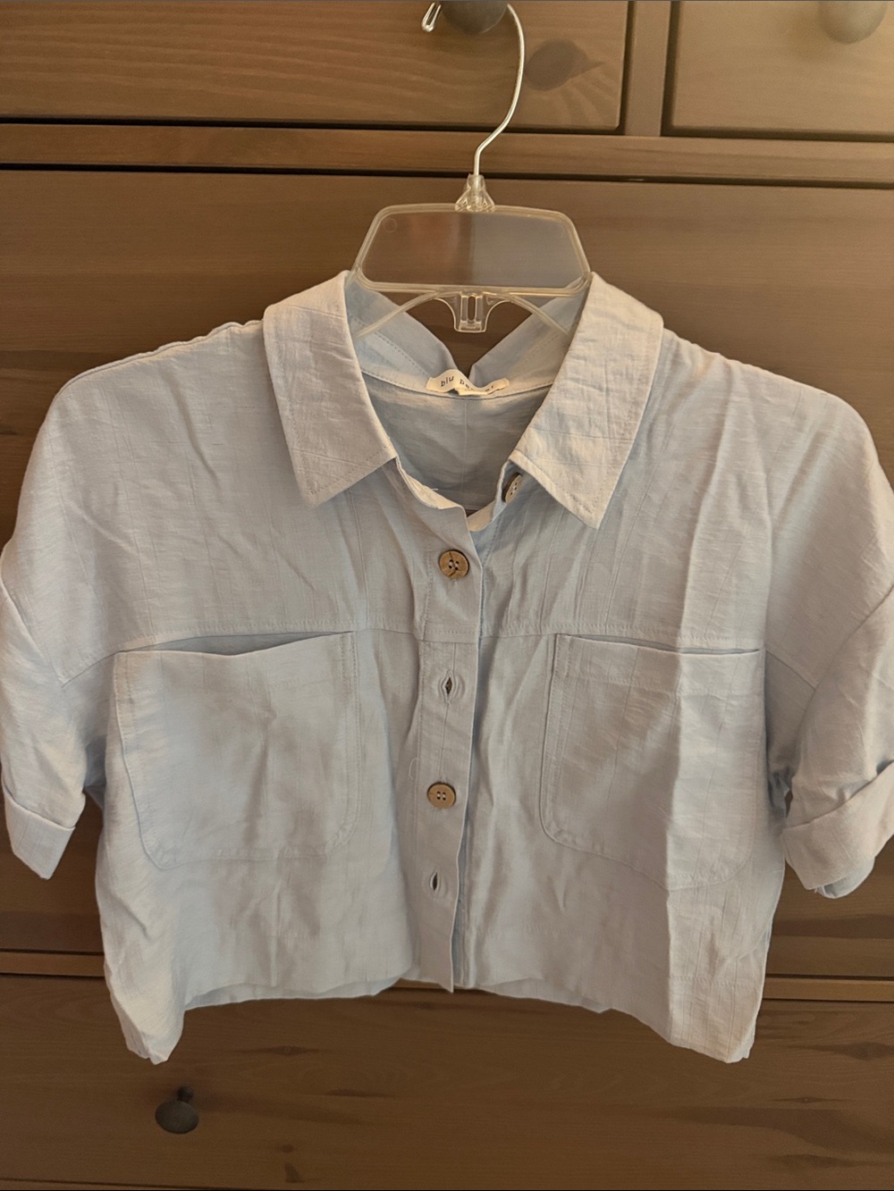 Blu Pepper Light Blue Cropped Button-Up Shirt